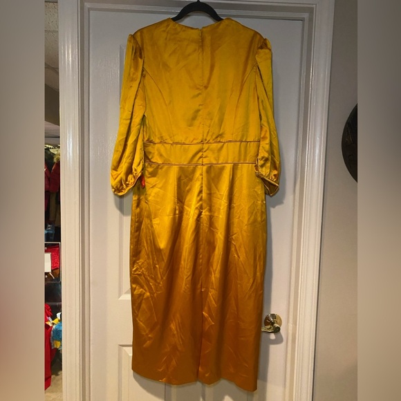 NWT Ieena for MacDuggal 26927 High Neckline Tea Length Dress in Marigold - Picture 4 of 7